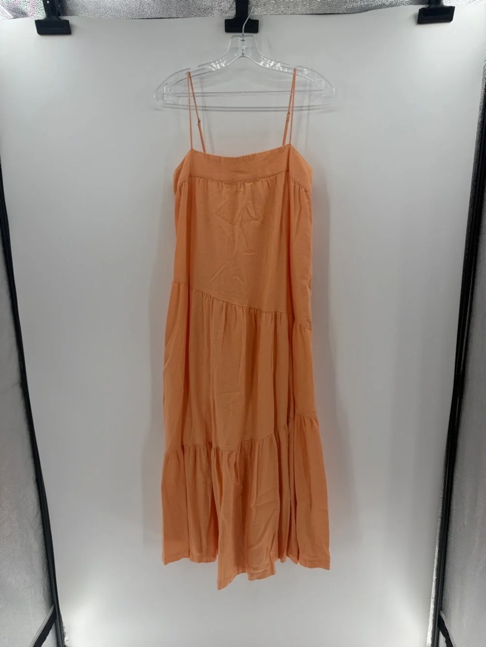 Abercrombie & Fitch Asymmetrical Tiered Linen Blend Maxi Dress - Peach - Medium